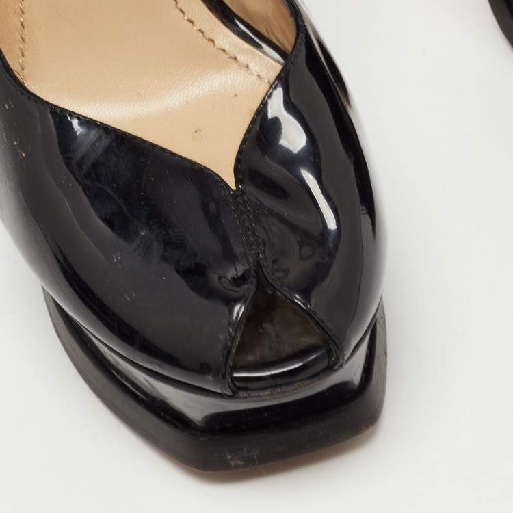 Pre Owned Saint Laurent Black Patent Leather Tribute Mary Jane Pumps Size 39