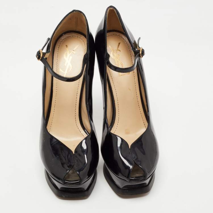 Pre Owned Saint Laurent Black Patent Leather Tribute Mary Jane Pumps Size 39