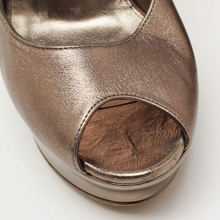 مملوكة مسبقًا Saint Laurent Metallic Leather Palais Pumps Size 38.5