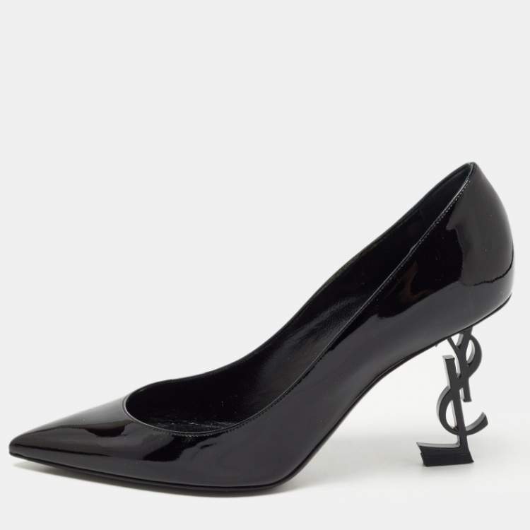 Pre Owned Saint Laurent Black Patent Leather Opyum Pointed Toe Pumps Size 37