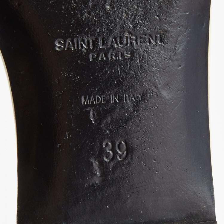 Pre Owned Saint Laurent Cream Patent Leather Tribute Flat Slides Size 39
