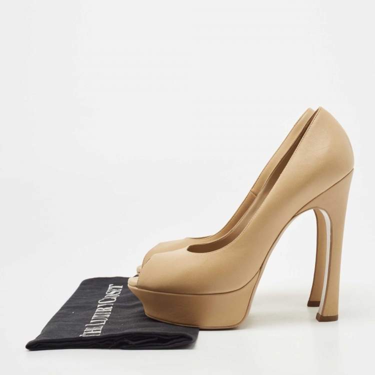Pre Owned Saint Laurent Beige Leather Palais Peep Toe  Pumps Size 39