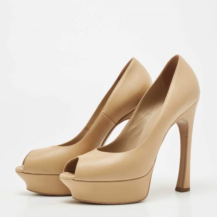 Pre Owned Saint Laurent Beige Leather Palais Peep Toe  Pumps Size 39