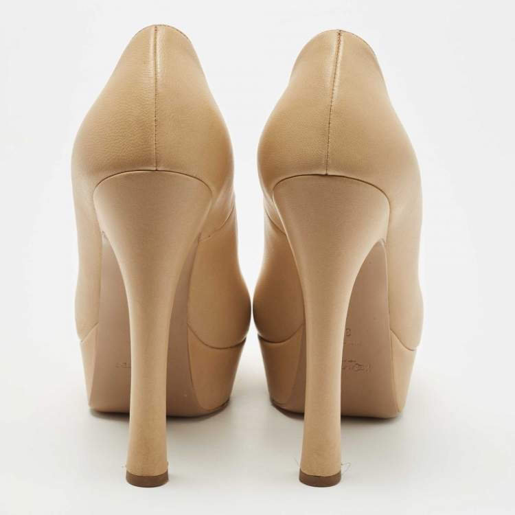 Pre Owned Saint Laurent Beige Leather Palais Peep Toe  Pumps Size 39