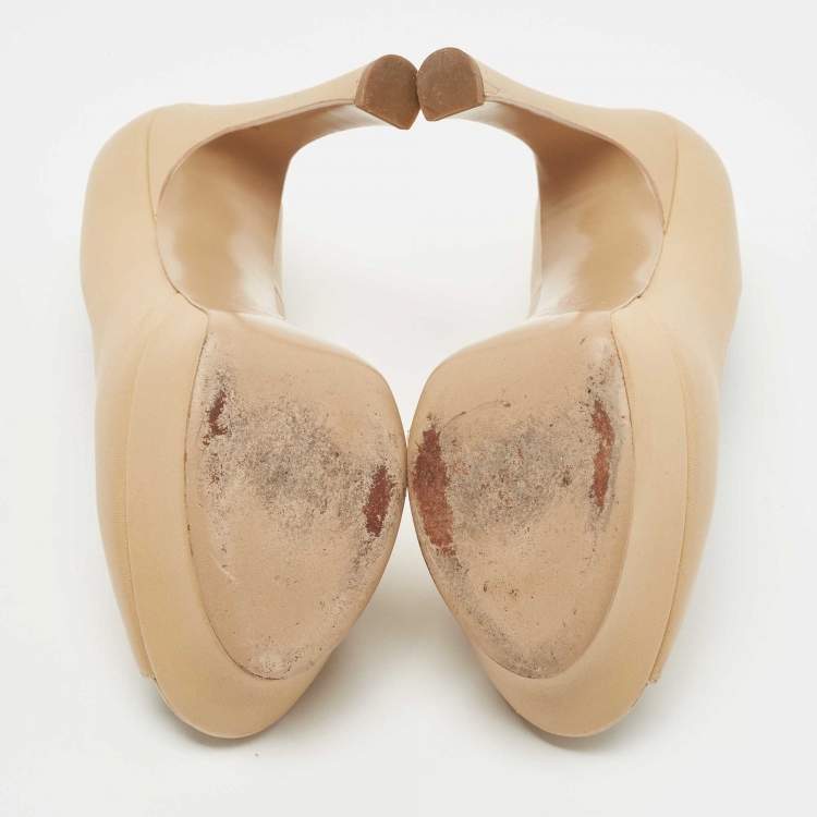 Pre Owned Saint Laurent Beige Leather Palais Peep Toe  Pumps Size 39