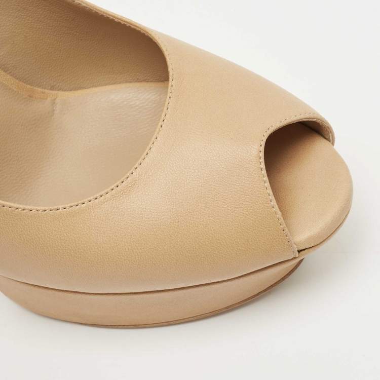 Pre Owned Saint Laurent Beige Leather Palais Peep Toe  Pumps Size 39