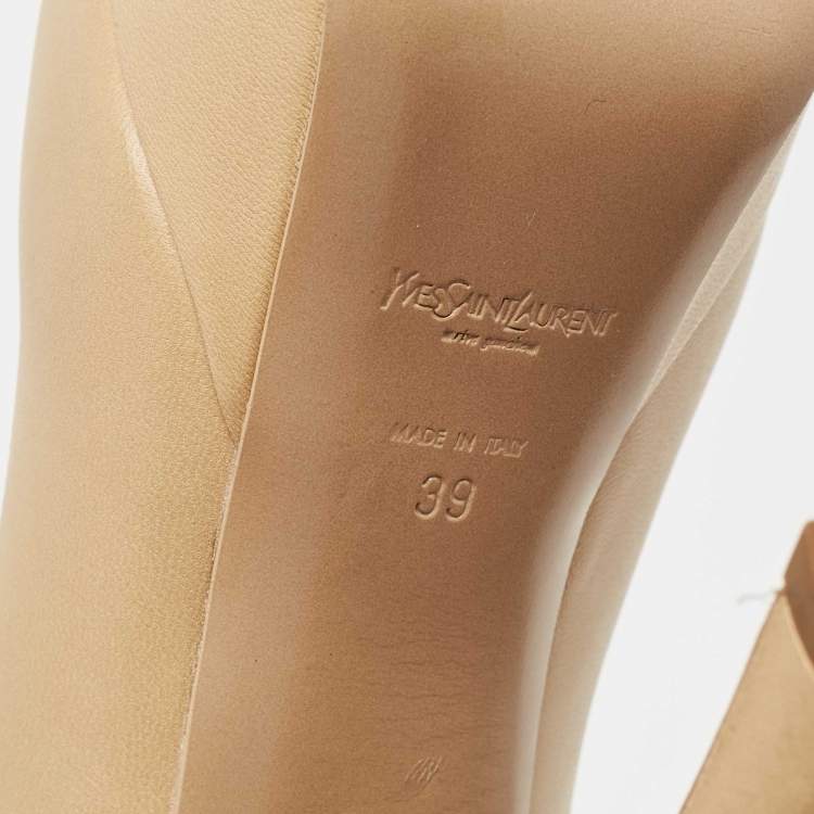 Pre Owned Saint Laurent Beige Leather Palais Peep Toe  Pumps Size 39