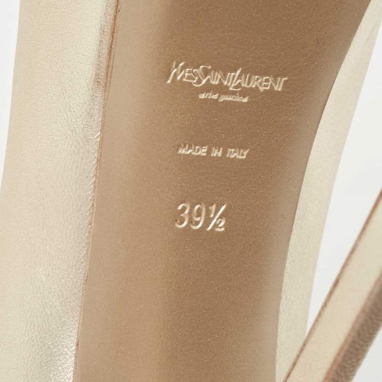 Pre Owned Saint Laurent Light Gold Leather Tribtoo Platform Pumps Size 39.5