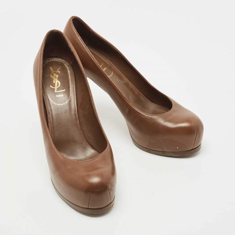 Pre Owned Saint Laurent Brown Leather Tribtoo Pumps Size 39