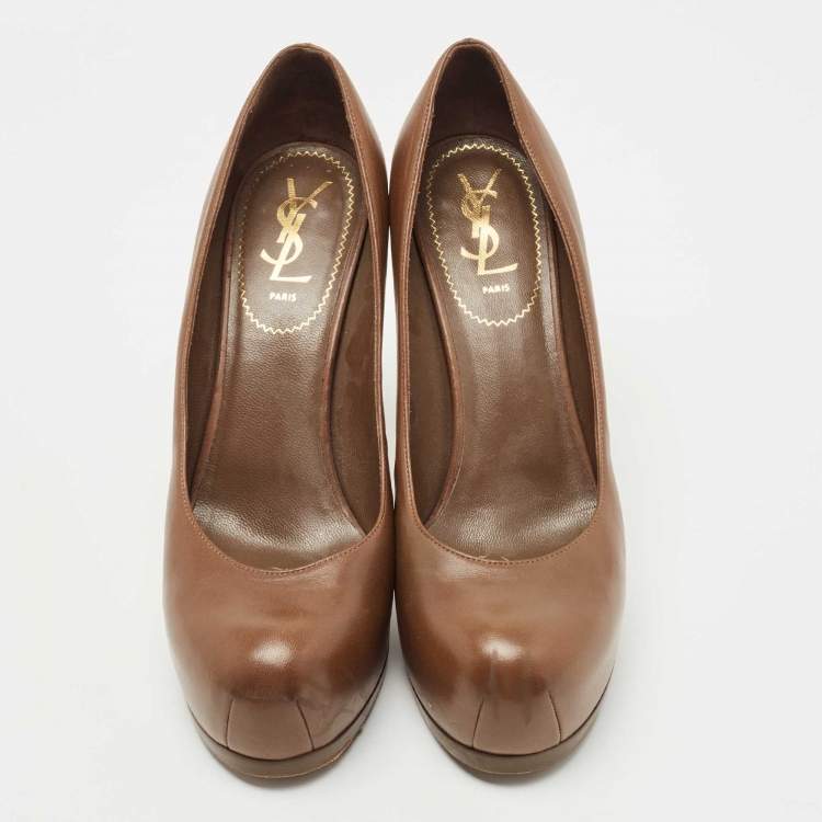 Pre Owned Saint Laurent Brown Leather Tribtoo Pumps Size 39