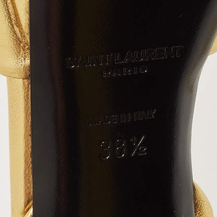 مملوكة مسبقًا Saint Laurent Gold Foil Leather Knotted Platform Ankle Wrap Sandals Size 38.5