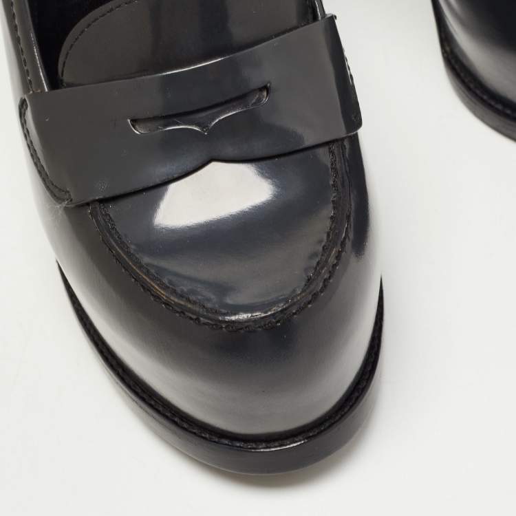 Pre Owned Saint Laurent Grey Leather Tribtoo Platform Loafer Pumps Size 41