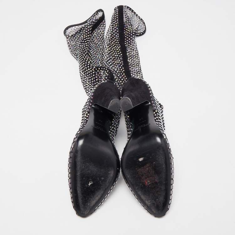 Pre Owned Saint Laurent Black Suede and  Crystal Embellished Mild Calf Boots Size 39