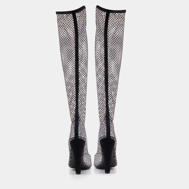 Pre Owned Saint Laurent Black Suede and  Crystal Embellished Mild Calf Boots Size 39