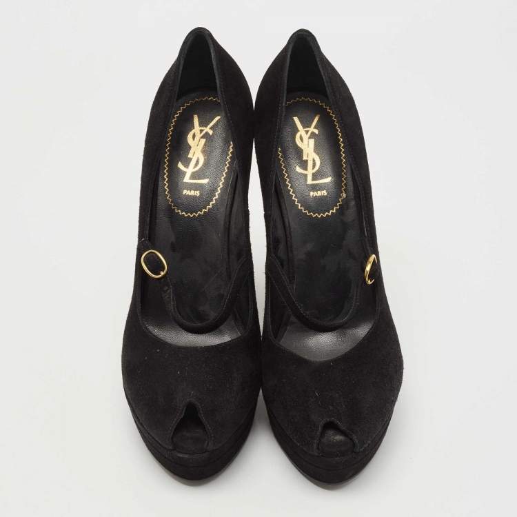 Pre Owned Saint Laurent Black Suede Robyn Wedge Pumps Size 39 