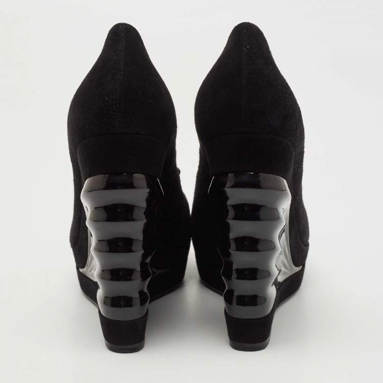 Pre Owned Saint Laurent Black Suede Robyn Wedge Pumps Size 39 