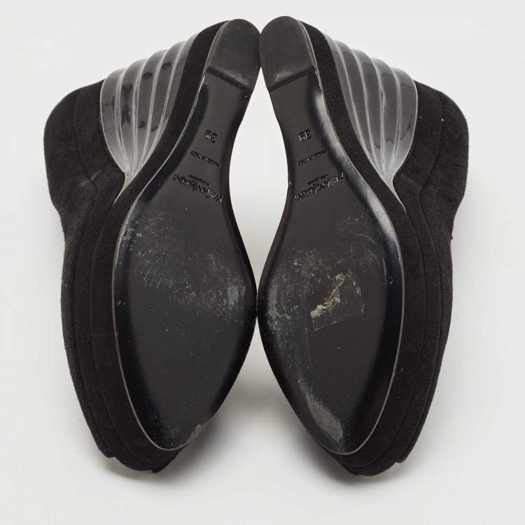 Pre Owned Saint Laurent Black Suede Robyn Wedge Pumps Size 39 
