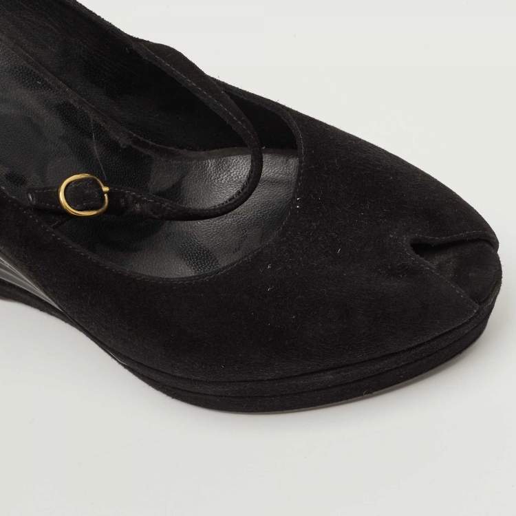 Pre Owned Saint Laurent Black Suede Robyn Wedge Pumps Size 39 
