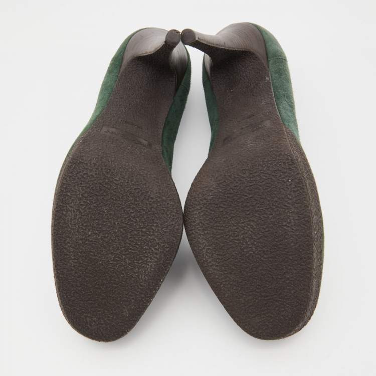Pre Owned Saint Laurent Green Suede Tribtoo Fringe Details Loafer Pumps Size 39.5