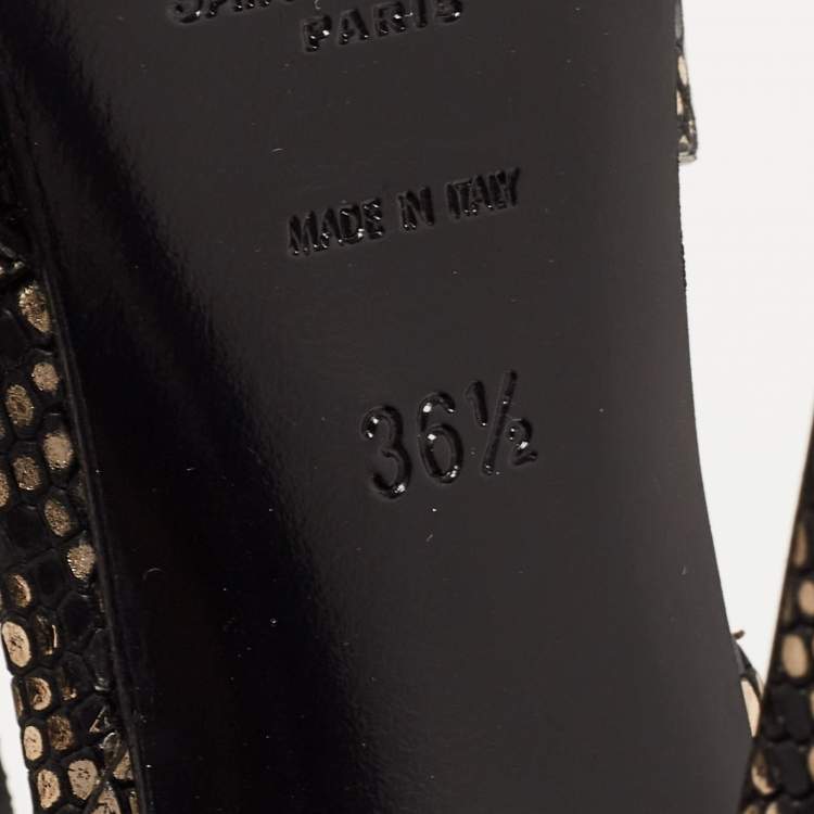 مملوكة مسبقًا Saint Laurent Black/Gold Textured Leather Tribute Sandals Size 36.5