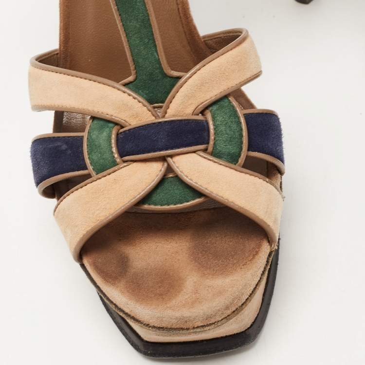Pre Owned Saint Laurent Tricolor Suede Tribute Sandals Size 38.5