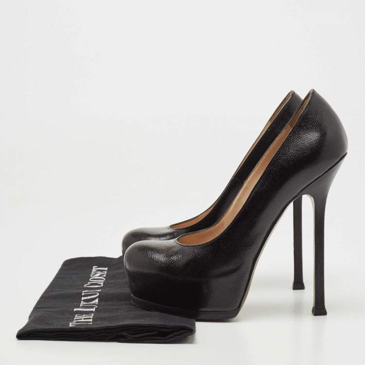 Pre Owned Saint Laurent Black Leather Tribtoo Pumps Size 36.5