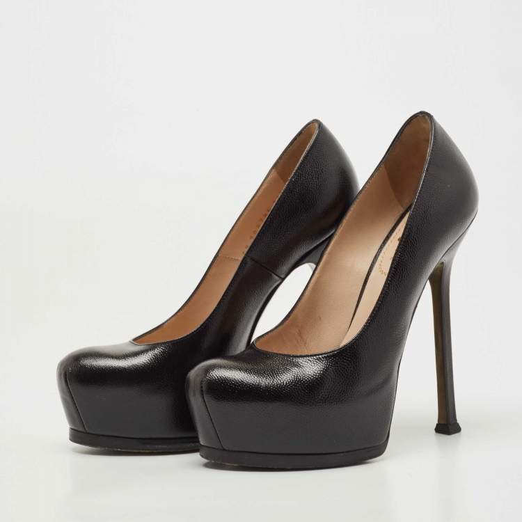 Pre Owned Saint Laurent Black Leather Tribtoo Pumps Size 36.5