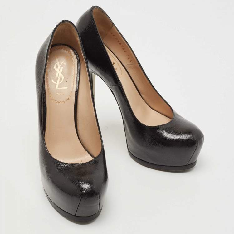 Pre Owned Saint Laurent Black Leather Tribtoo Pumps Size 36.5