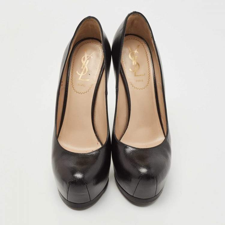 Pre Owned Saint Laurent Black Leather Tribtoo Pumps Size 36.5