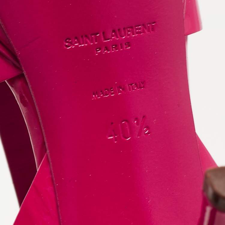 Pre Owned Saint Laurent Pink Patent Leather Tribute Sandals Size 40.5
