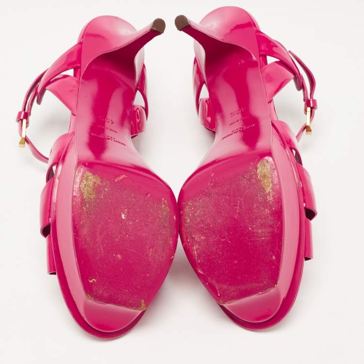 Pre Owned Saint Laurent Pink Patent Leather Tribute Sandals Size 40.5