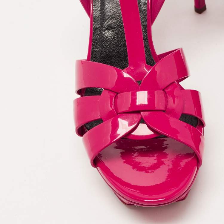 Pre Owned Saint Laurent Pink Patent Leather Tribute Sandals Size 40.5