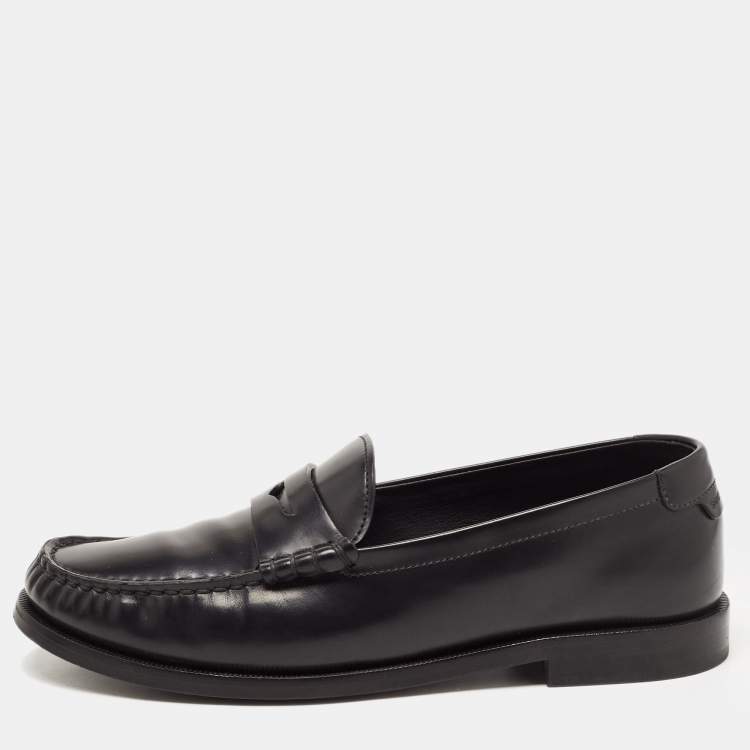 Pre Owned Saint Laurent Black Leather Penny Slip On Loafers Size 38.5