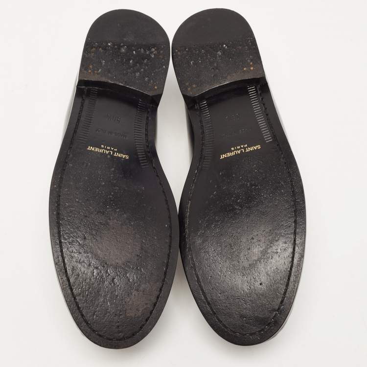 Pre Owned Saint Laurent Black Leather Penny Slip On Loafers Size 38.5