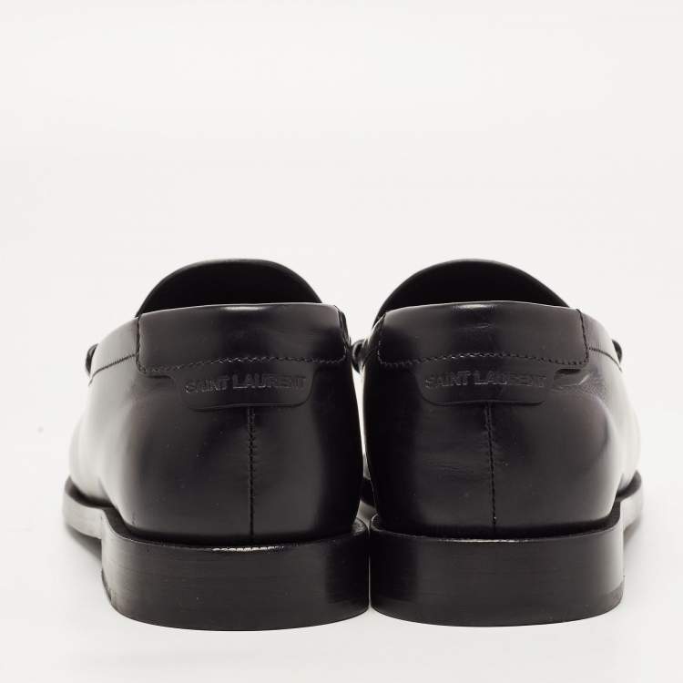 Pre Owned Saint Laurent Black Leather Penny Slip On Loafers Size 38.5