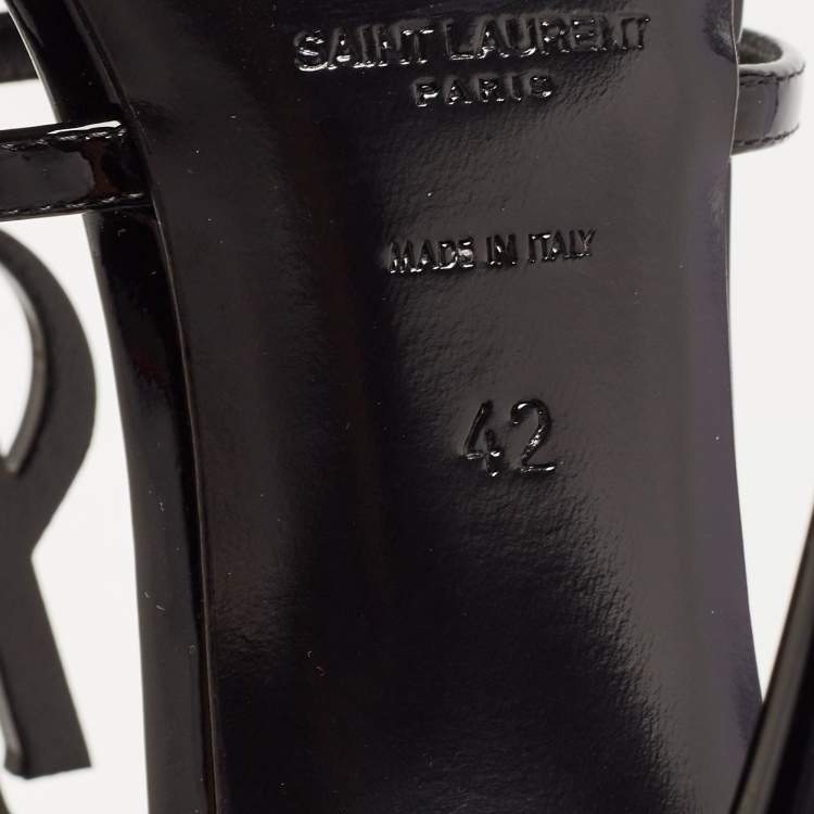 Pre Owned Saint Laurent Black Patent Leather Cassandra Strappy Sandals Size 42