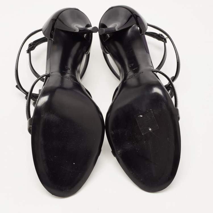 Pre Owned Saint Laurent Black Patent Leather Cassandra Strappy Sandals Size 42