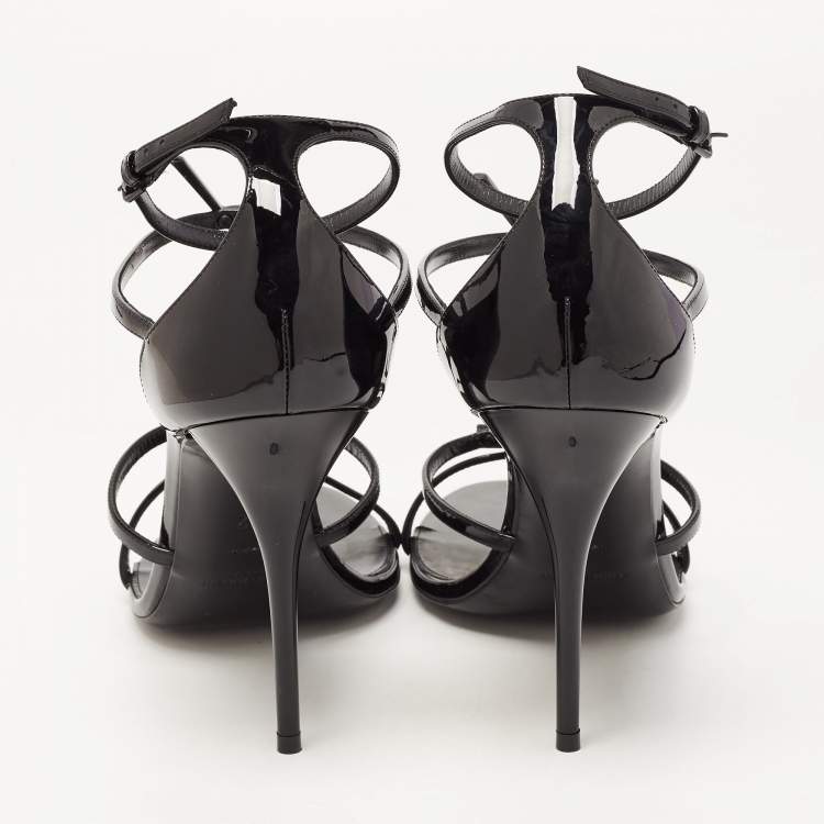Pre Owned Saint Laurent Black Patent Leather Cassandra Strappy Sandals Size 42