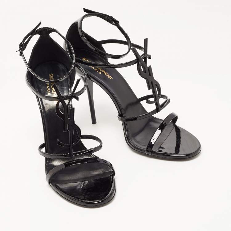 Pre Owned Saint Laurent Black Patent Leather Cassandra Strappy Sandals Size 42