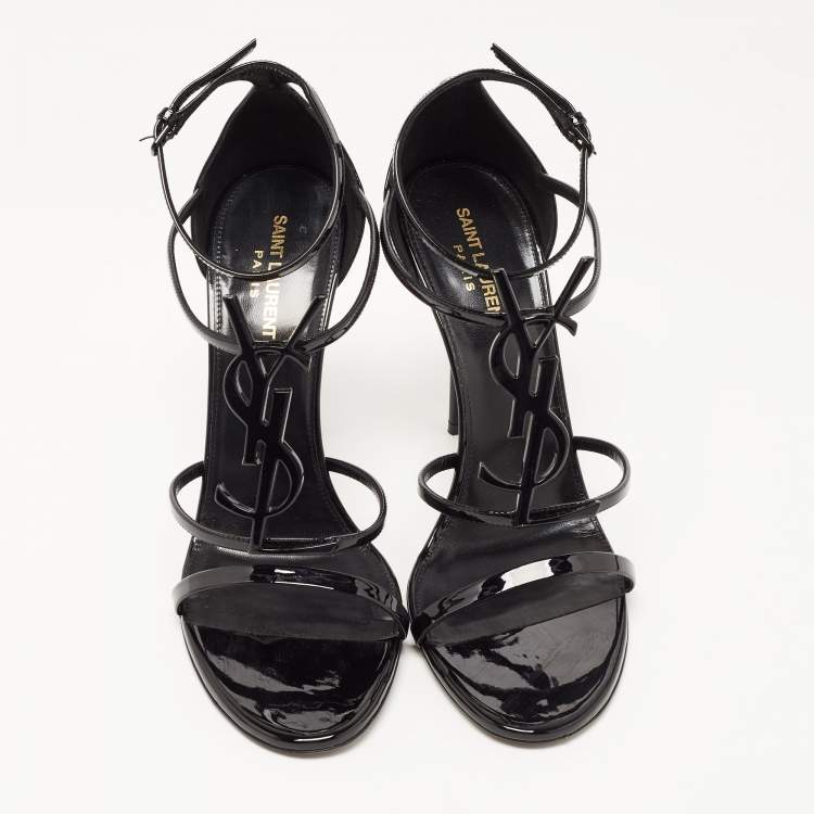 Pre Owned Saint Laurent Black Patent Leather Cassandra Strappy Sandals Size 42