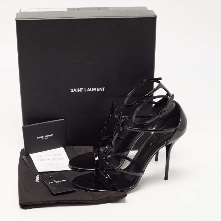 Pre Owned Saint Laurent Black Patent Leather Cassandra Strappy Sandals Size 42