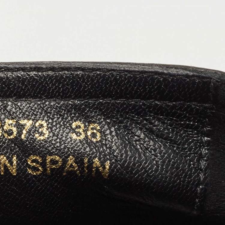 Pre Owned Saint Laurent Black Leather Embossed Logo Espadrille Flats Size 36