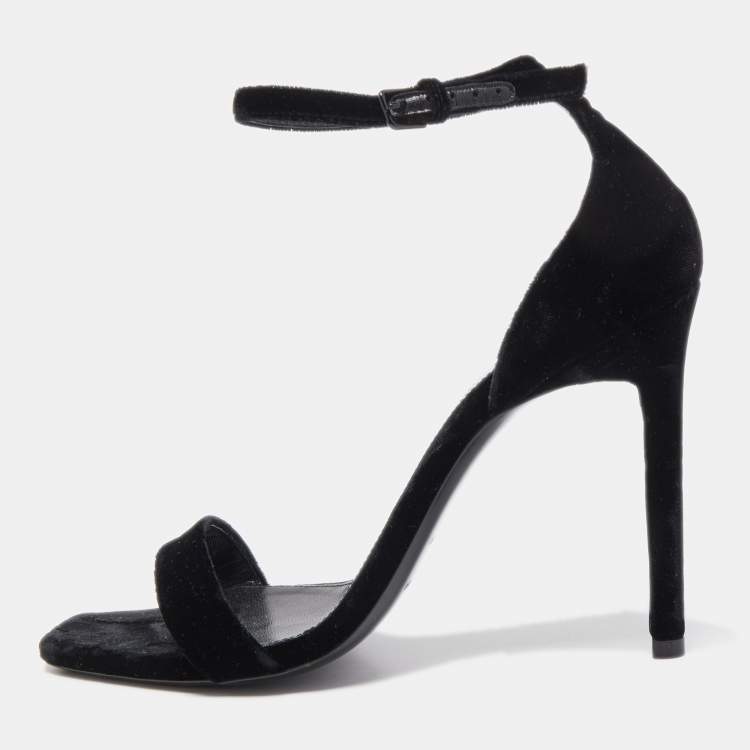 Pre Owned Saint Laurent Black Velvet Amber Sandals Size 39