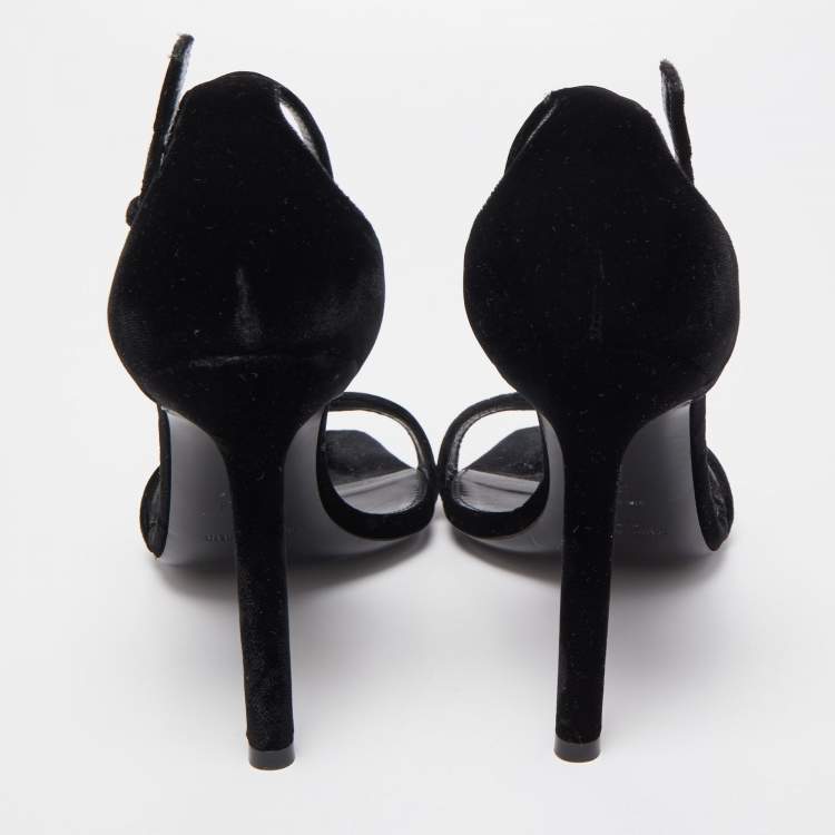 Pre Owned Saint Laurent Black Velvet Amber Sandals Size 39