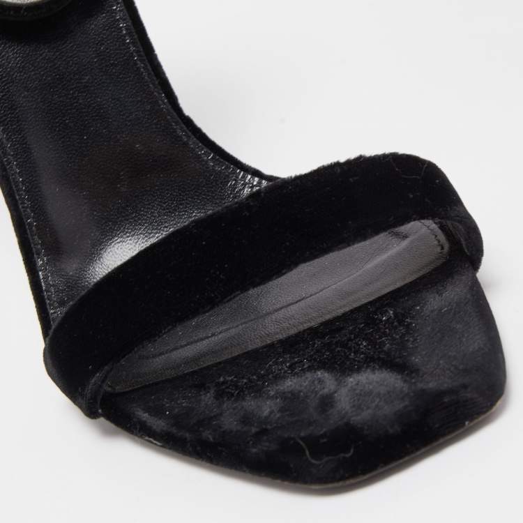 Pre Owned Saint Laurent Black Velvet Amber Sandals Size 39