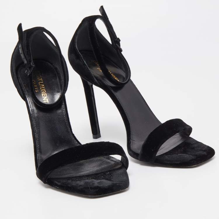 Pre Owned Saint Laurent Black Velvet Amber Sandals Size 39