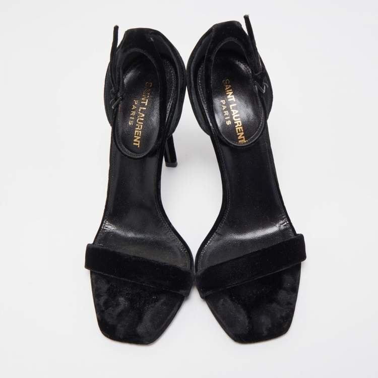 Pre Owned Saint Laurent Black Velvet Amber Sandals Size 39