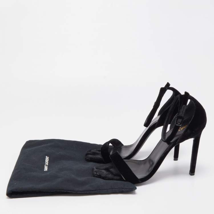 Pre Owned Saint Laurent Black Velvet Amber Sandals Size 39