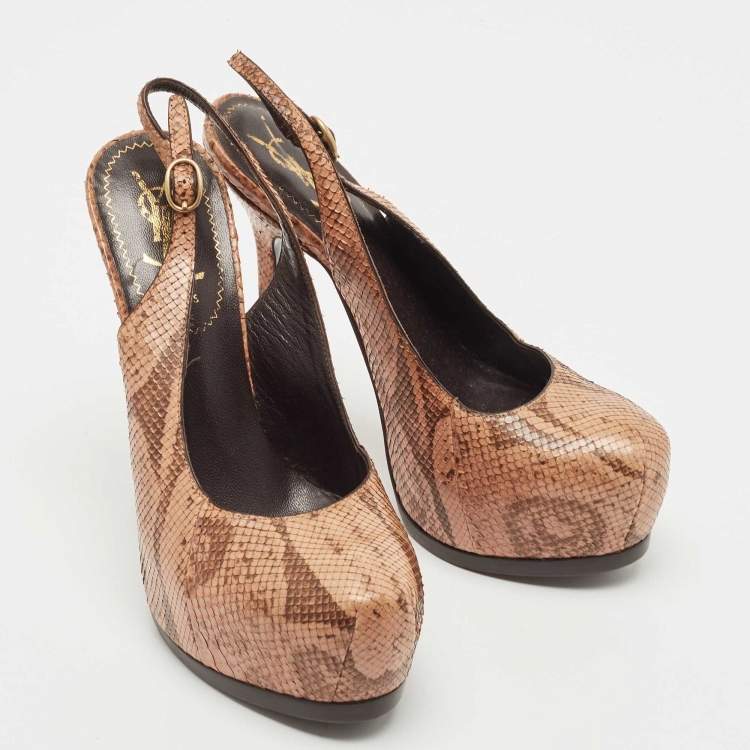Pre Owned Saint Laurent Brown Snakeskin Leather Tribtoo Pumps Size 35