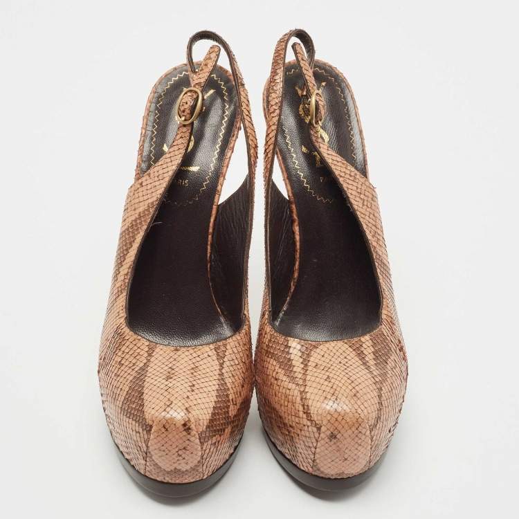 Pre Owned Saint Laurent Brown Snakeskin Leather Tribtoo Pumps Size 35